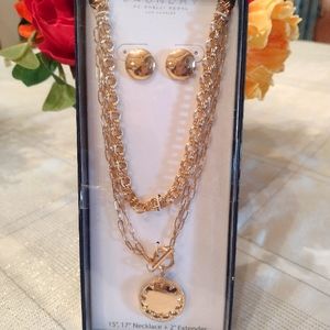 Laundry Layered Necklace/Earrings Set Gold